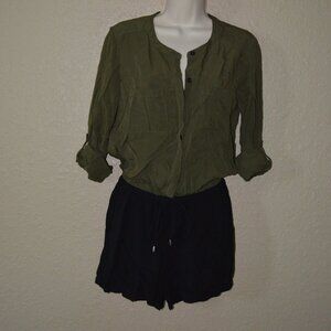 Sz S Splendid Army Green Black Rolled Sleeve Shorts Romper